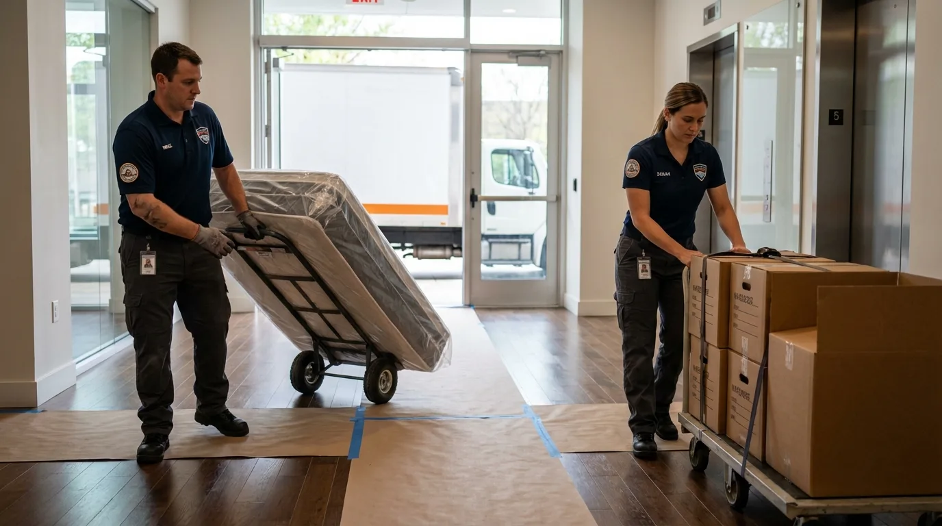 Professional apartment movers loading elevator in Somerdale, NJ